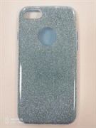 Силиконовый чехол Iphone 7 плотный с блестками, вырез для лого, голубой