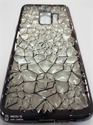 Силиконовый чехол Samsung G960F Galaxy S9 Битые кристаллы, окантовка со стразами, серый