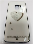 Задняя крышка Samsung G960F Galaxy S9 зеркальная со стразами, сердце, белая