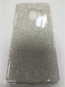 Силиконовый чехол Samsung G960F Galaxy S9 плотный с блестками, вырез для лого, серебро