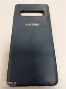 Силиконовый чехол Samsung S10 дымчатая эко-кожа с серебристым логотипом, темно-синий